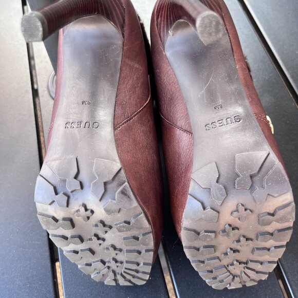 GUESS "Ivorie" Black Leather Faux Fur Trim Ankle Booties Women's - Picture 10 of 12